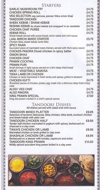 Menu of Laal Mirchi, Indian takeaway Aberdare